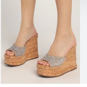 SCHUTZ Dalle Crystal Cork Wedge Sandals Platform 9 Sexy